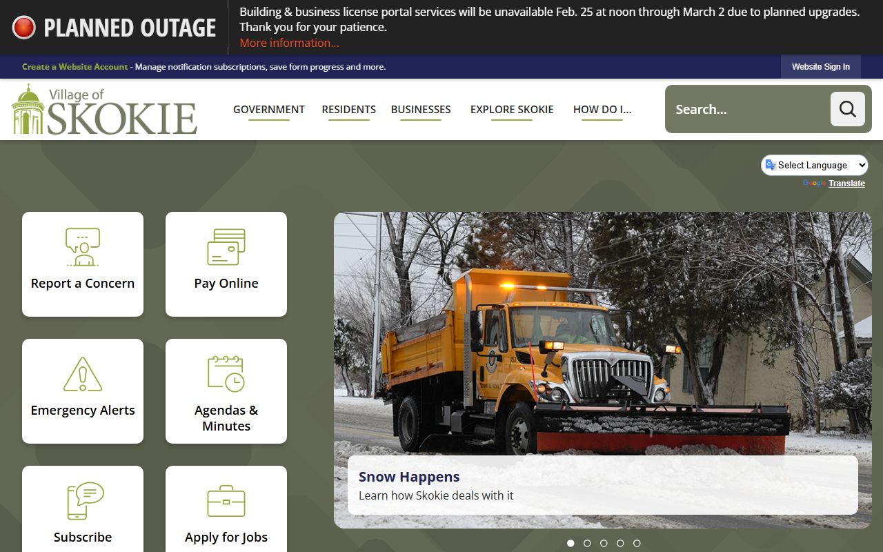 Village of Skokie website for marriage license information