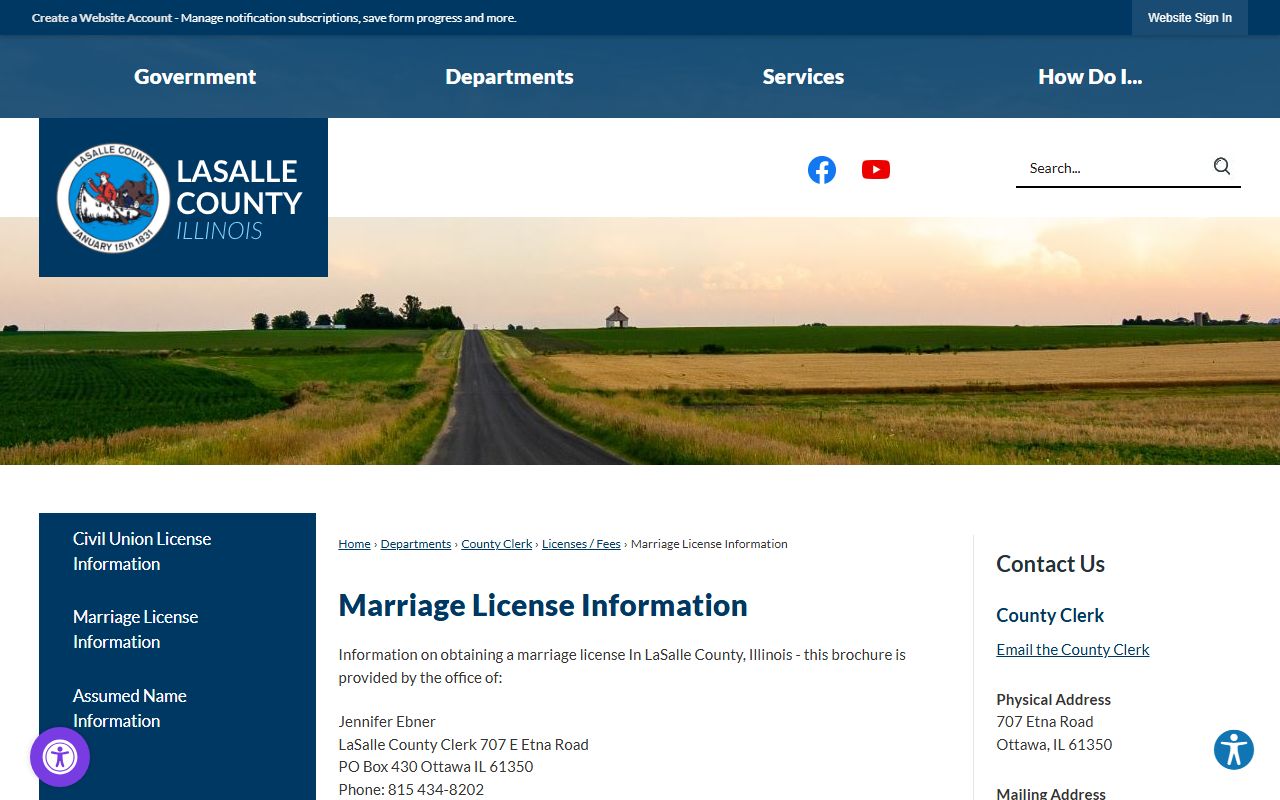 LaSalle County Clerk marriage license information page