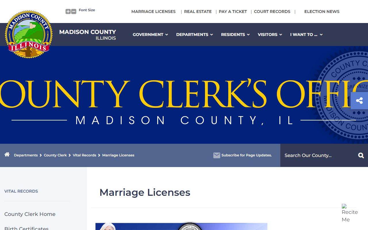 Madison County Clerk marriage license information page