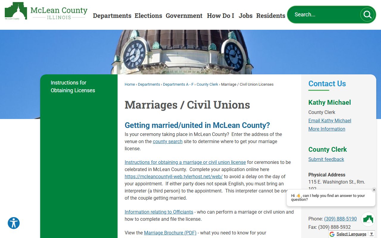 McLean County Clerk marriage and civil union license page